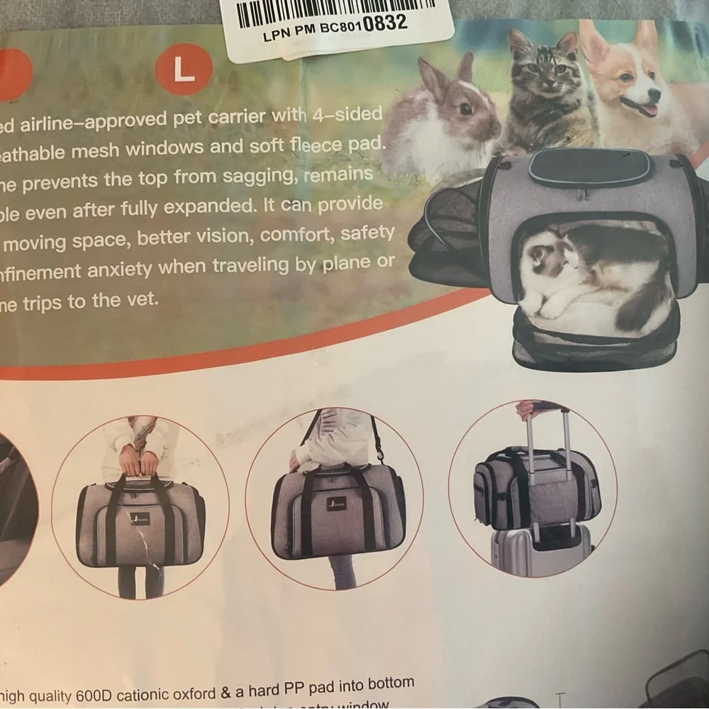 Siivton Pet Carrier Airline Approved, 4 Sides Expandable Cat Carrier Bag